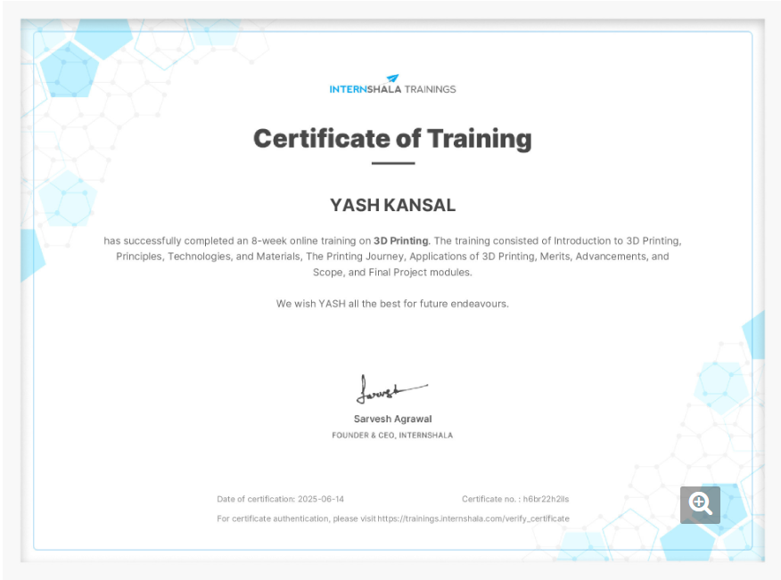 3D Printing Certificate